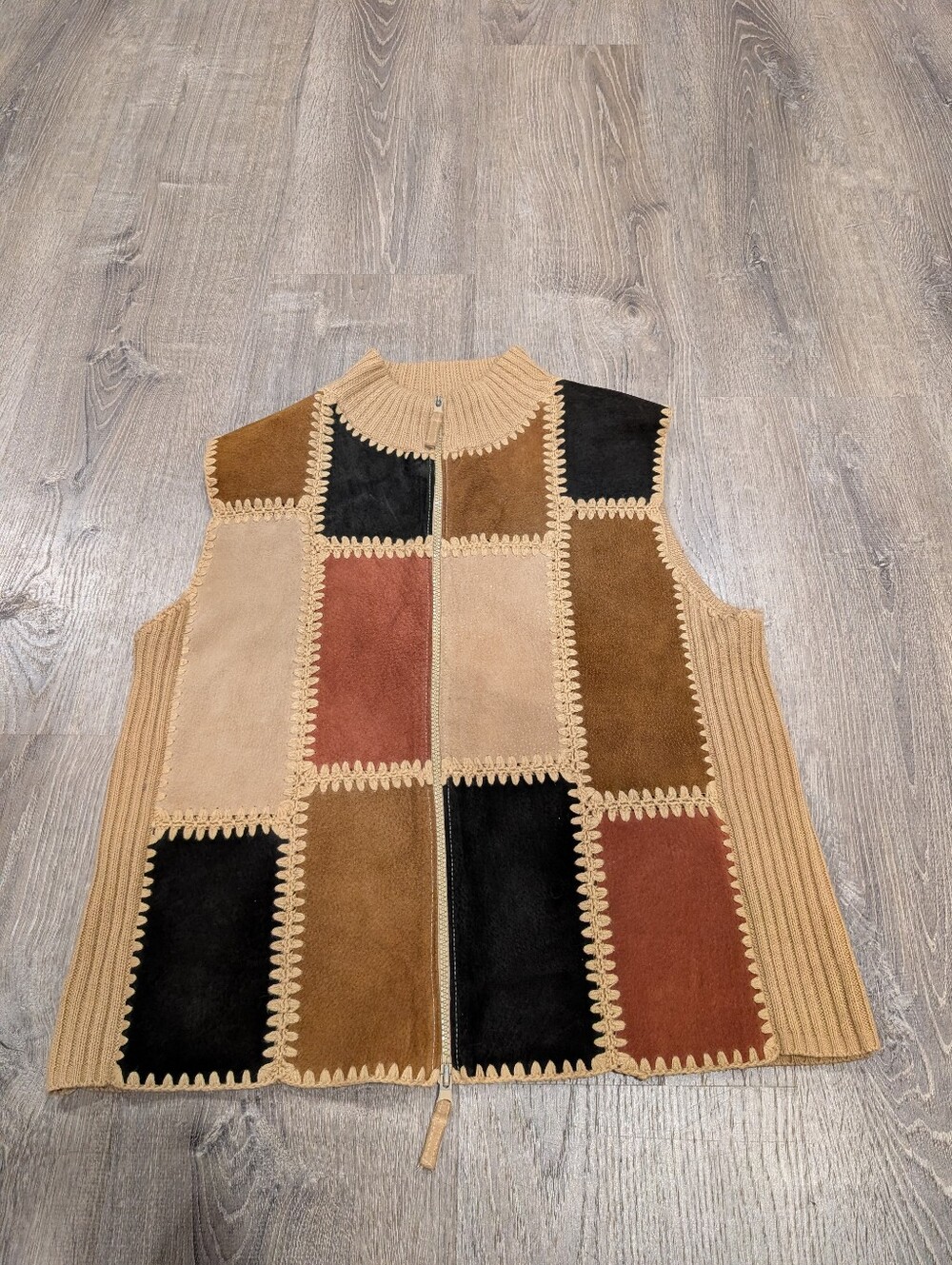 Designers Studio Originals Patchwork Leather Knit Vest Size XL VTG
